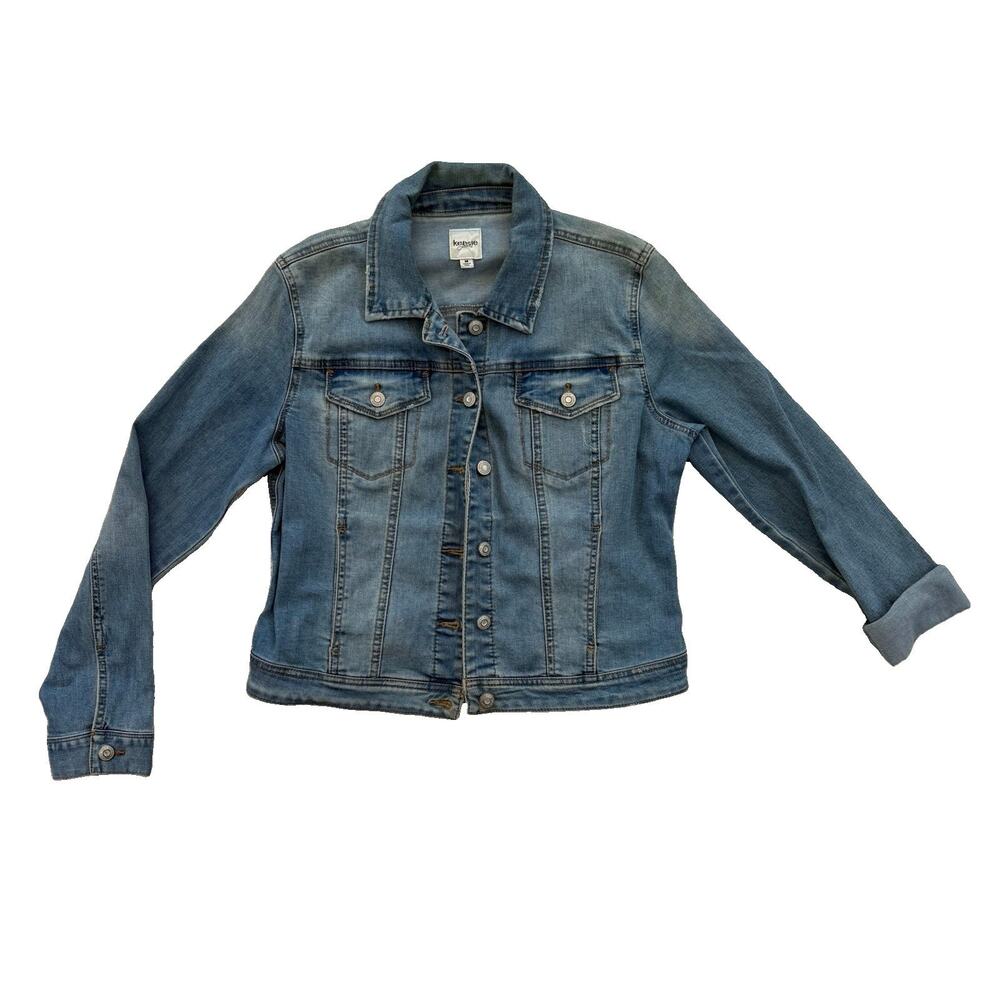 Kensie Jeans Womens Medium Wash Denim Jacket Blue Size M Stretch Button Front